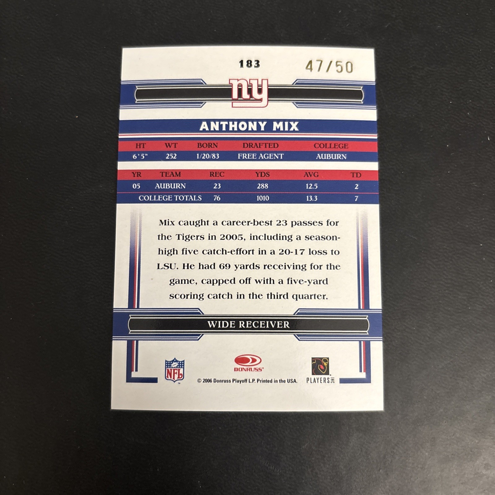 2006 Donruss Threads - Rookie Anthony Mix #183 Century Proof Gold /50 ...