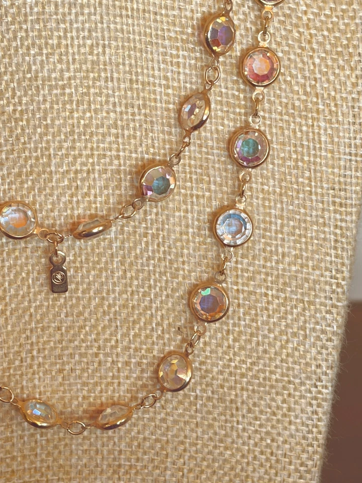 Collar Swarovski Aurora Boreal Ventana Transparente 32" Envoltura Tono Dorado Firmado Foto 2 de 4