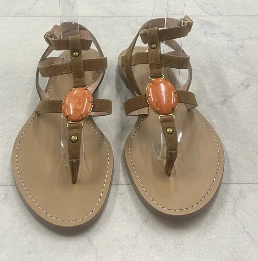 Novas sandálias de couro camurça tanga tiras Alberta Ferretti bronzeado tamanho: 38 (EUA 8) - Imagem 2 de 4