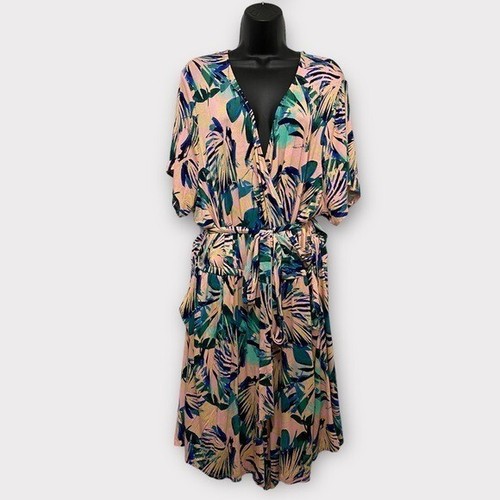 Torrid Super Soft Pink & Green Floral Leaf Surplice Romper Large Item# 17648004 - Picture 2 of 10