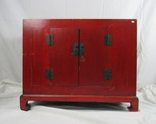 A Chinese Antique Red Color Wooden Table Two Door Cabinet Shanxi Style