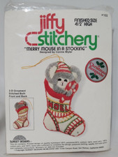 Vtg Jiffy Stitchery Merry Mouse In A Stocking Ornament Kit New Sealed NOS 1978
