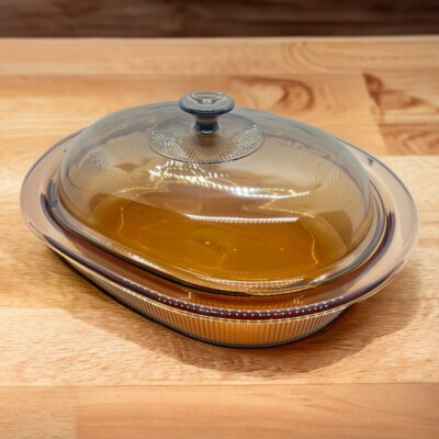 Visions by Corning V-34-B Amber 4L Ribbed Dutch Oven Oval Pyrex Lid V-34-C,4 Qt.