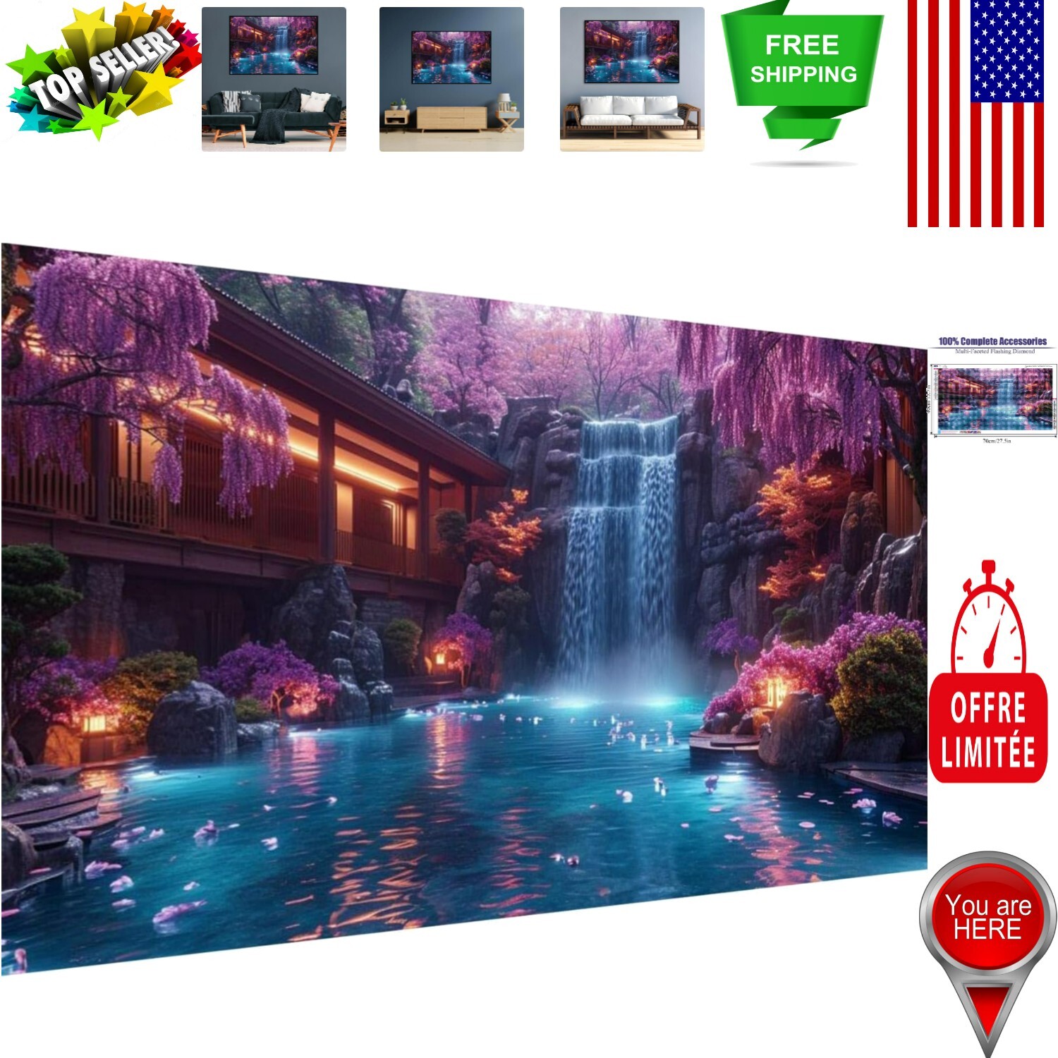 Stress Relief 5D Diamond Painting Kit for Adults - Large Waterfall Art 27.5x15.7