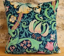 William Morris Golden Lily Velvet Midnight Ink & Blue Cushion Cover Sanderson