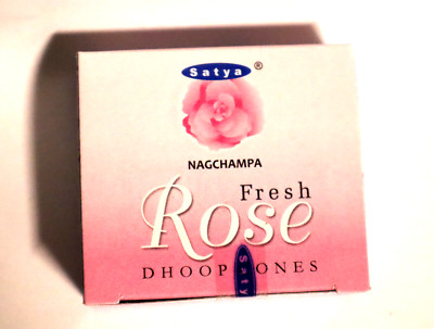 Satya RÄUCHERKEGEL Nagchampa FRESH ROSE 12 Dhoop Cones mit Ständer