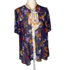 ModCloth Jungle Print Tie Neck Blouse 1X