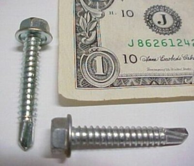75 Self Drilling Screws, #14 x 1.5'' Hex Head, Zinc Plated Steel, Drill Point Tek