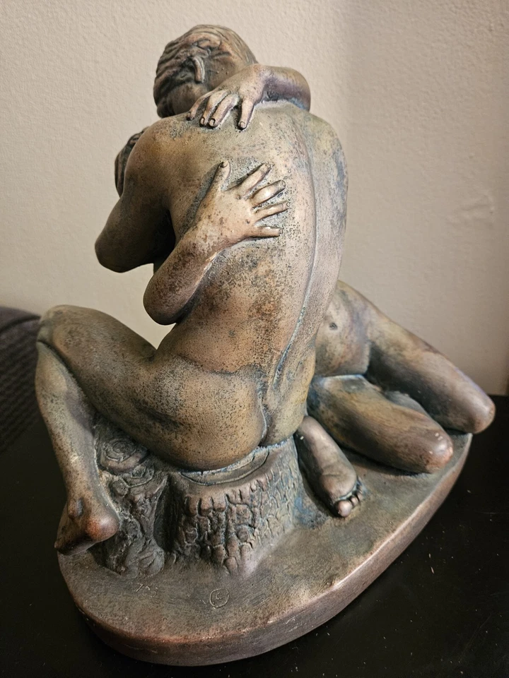 DE COLECCIÓN STEPHAN SINDING 1889 CERÁMICA MARRÓN DOS HUMANOS ESCULTURA Foto 4 de 4