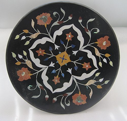 23-inch marble inlay round side table with semi-precious stones for home decor