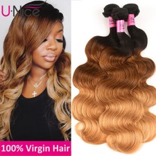 UNice Brazilian Ombre Brown Bundles Body Wave Human Hair Extensions Double Wefts