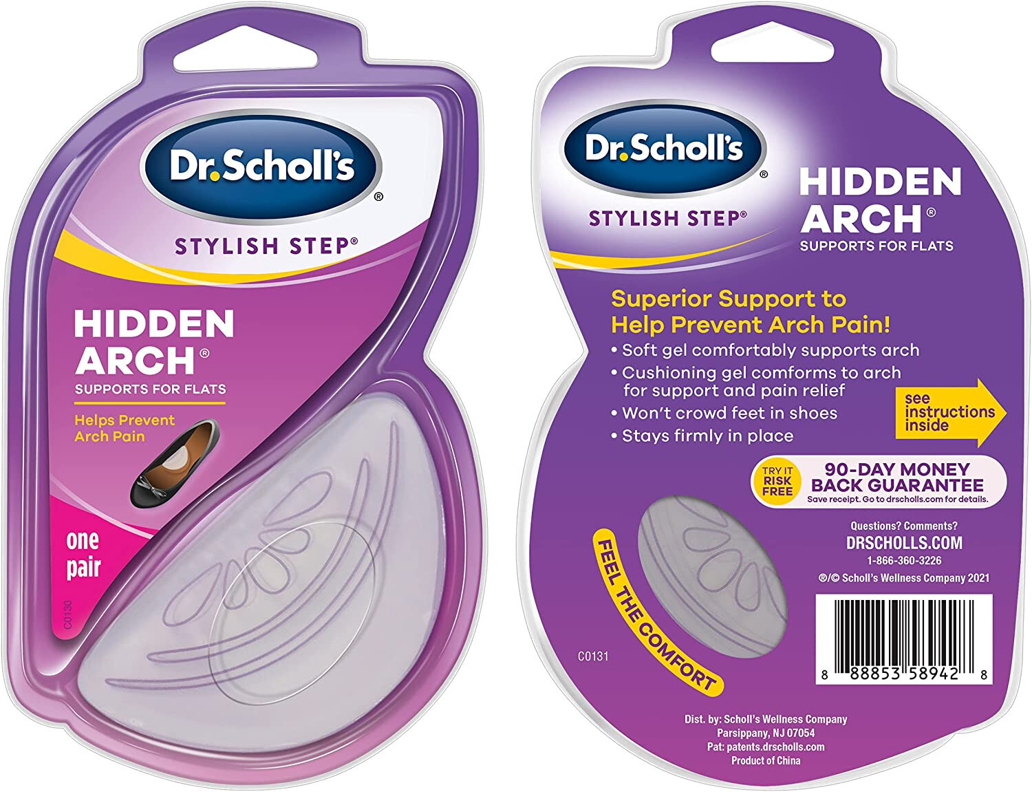 Dr. Scholl's Women's Hidden Arch Supports for Flats, 1 Pair (lot of 2