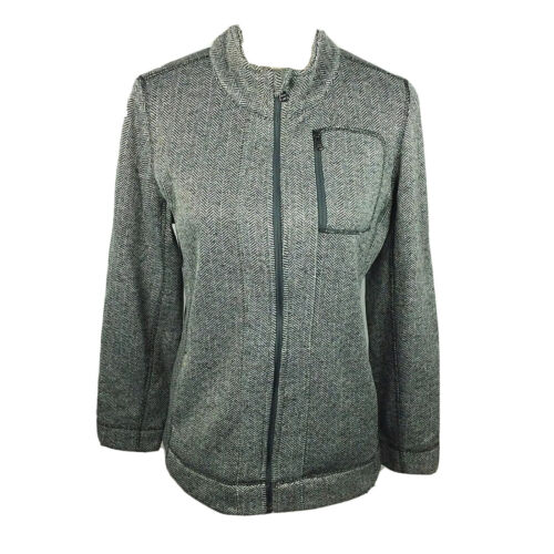 MNY Andrew Marc New York Jacket Women Size Medium Knit Sweater Black Herringbone