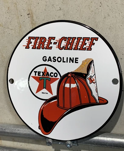 Vintage Style Small Texaco Fire Chief  Gasoline Porcelain Service  Pump Sign