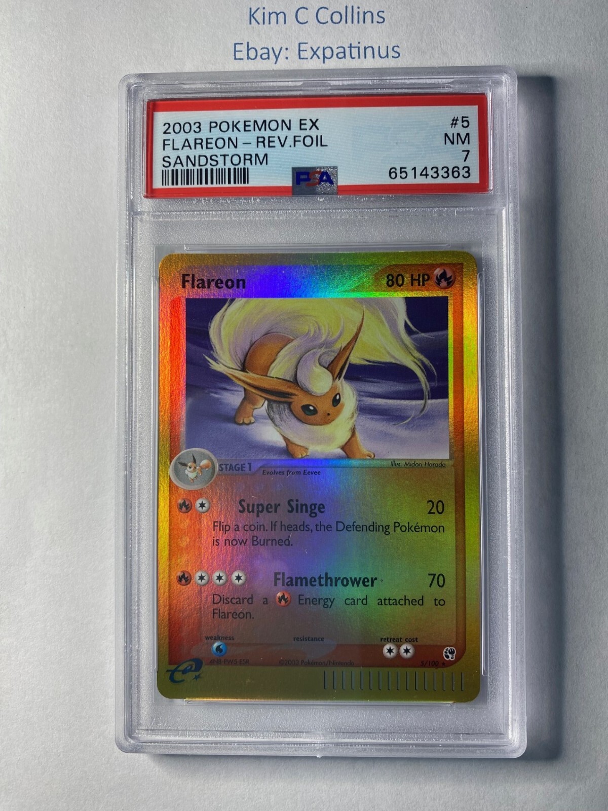 Pokemon 2003 EX Sandstorm Flareon Reverse  Holo  #5  PSA 7 NM