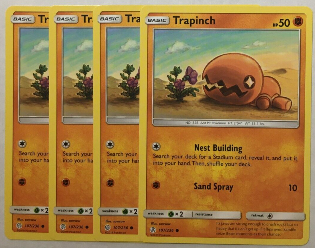 POKEMON 4X TRAPINCH 107/236 COSMIC ECLIPSE COMMON NEAR MINT-PLAYSET