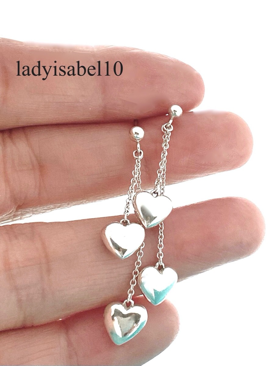 Tiffany Double Hearts Drop Dangle Dangling Earrings Silver w/ Box 