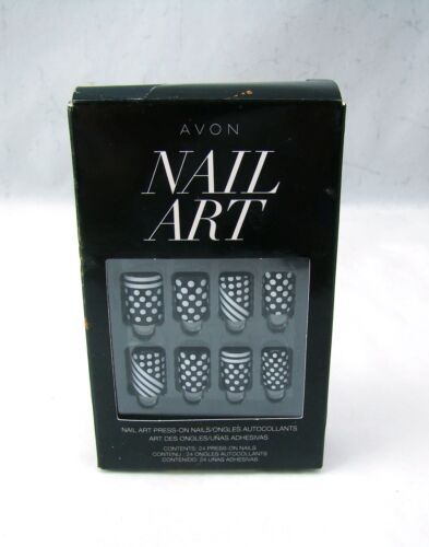 Avon Nail Art DOTS & STRIPES 24 Press On Nails New NIB imperfect - Picture 1 of 4