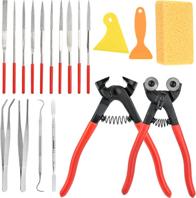 19 Pcs Mosaic Tools Kit, Heavy Duty Glass Mosaic Cut Nippers and Tile Nippers
