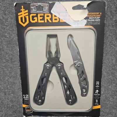 Gerber Suspension Multi plier Tool Mini Paraframe Pocket Knife Sheath Gift Tin