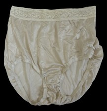 Vintage HANES Women's Nylon Lace Trim Panties Ivory Size 7 Sheer Silky Shiny