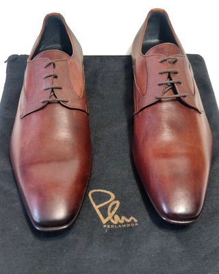 Perlamoda Men Derby Shoes Brown Vernice Leather Size 42 EU 9  display picture 1