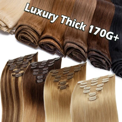 SEGO 170G Doppeltressen Dick Clip in Extensions Echthaar Haarverlängerung 8 Tressen
