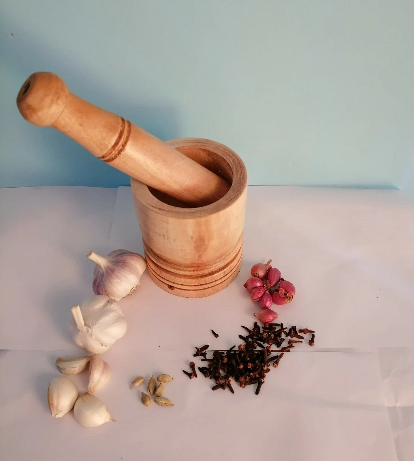 Wooden Mortar & Pestle Grind,Garlic,Herbal Crusher Home Kitchen Tool Brand New
