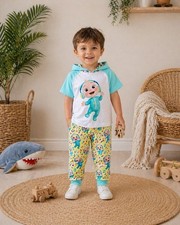 2pc Unisex Toddler Cotton Blend Hoodie  Pants Set Cartoon Graphic Multicolor