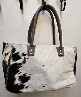 Myra Bag Women s Large Tote Bag Brown White Cowhide Leather Western