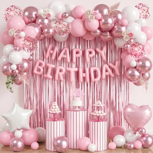 78PCS Pink And White Birthday Decorations - White And  Assorted colors 