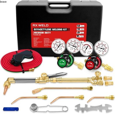 RX WELD Medium Duty Oxy Acetylene Torch Kit - Cutting, Welding, Brazing, Red