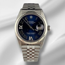 Rolex 36mm Datejust Steel Fluted Blue Roman Dial Watch 16014