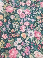 Vtg Concord Fabrics Green Pink Floral 40" x 44" Cotton Joan Kessler USA Made