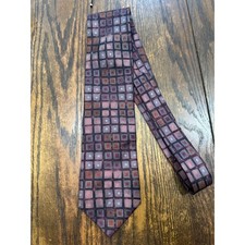 Ermenegildo Zegna Silk Tie   Made in Italy  Burgundy  Rust Square Geometric