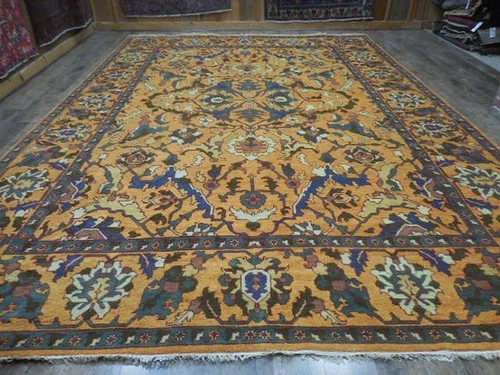 Turkish Oushak Rug, Geometric Multicolored Handmade Bohemian Rug 10x14 Ft