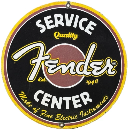 VINTAGE FENDER GUITARS PORCELAIN STRATOCASTER SIGN SALES SERVICE GAS OIL AMP
