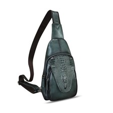 Genuine Leather Sling Bag Embossed Crocodile Pattern Leather Crossbody Sling ...