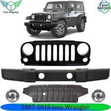 Front Bumper Cover Textured & Grille Assembly Kit For 2007-2018 Jeep Wrangler