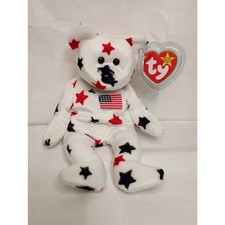 Ty Patriotic Star Beanie Baby Bear - White with Red & Navy Stars