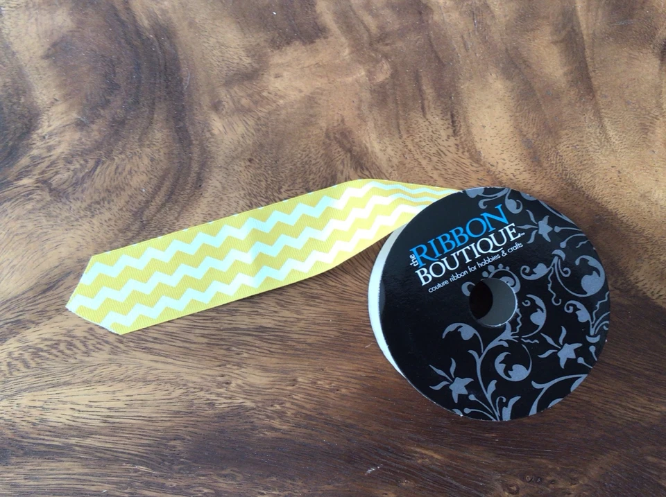 NEW~Mustard Cream Chevron Craft Ribbon 1.5" 5 Yards~Tan Marabou Trim~36” - Image 2 of 3