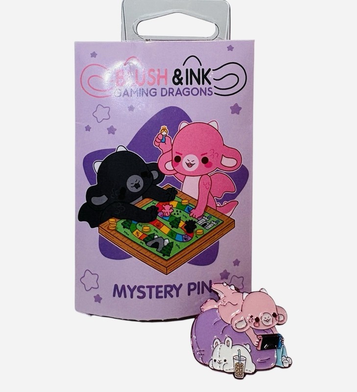 Bright Bat Design Blush & Ink Gaming Dragons Enamel Pin - Blush On Switch OPENED