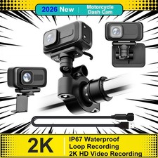 Motorcycle Dash Cam 2K HD 140  Wide Angle WiFi 64G SD Card 3 Brackets Waterproof