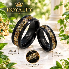 Black Tungsten Ring Dragon Inlay Carbon Fiber Wedding Band, Men Women Engagement