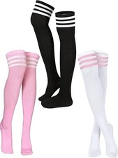 3 Pairs Extra Long Cotton Stripe Thigh High Socks Punk Style Over the Knee High