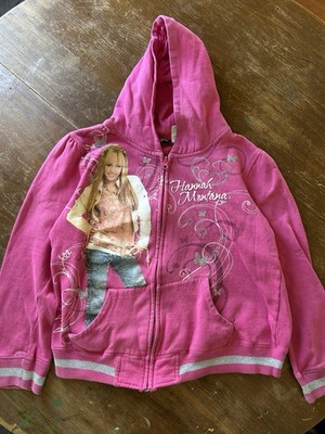 Vintage Y2K Hannah Montana Disney Zip Up Hoodie Kids Large Pink