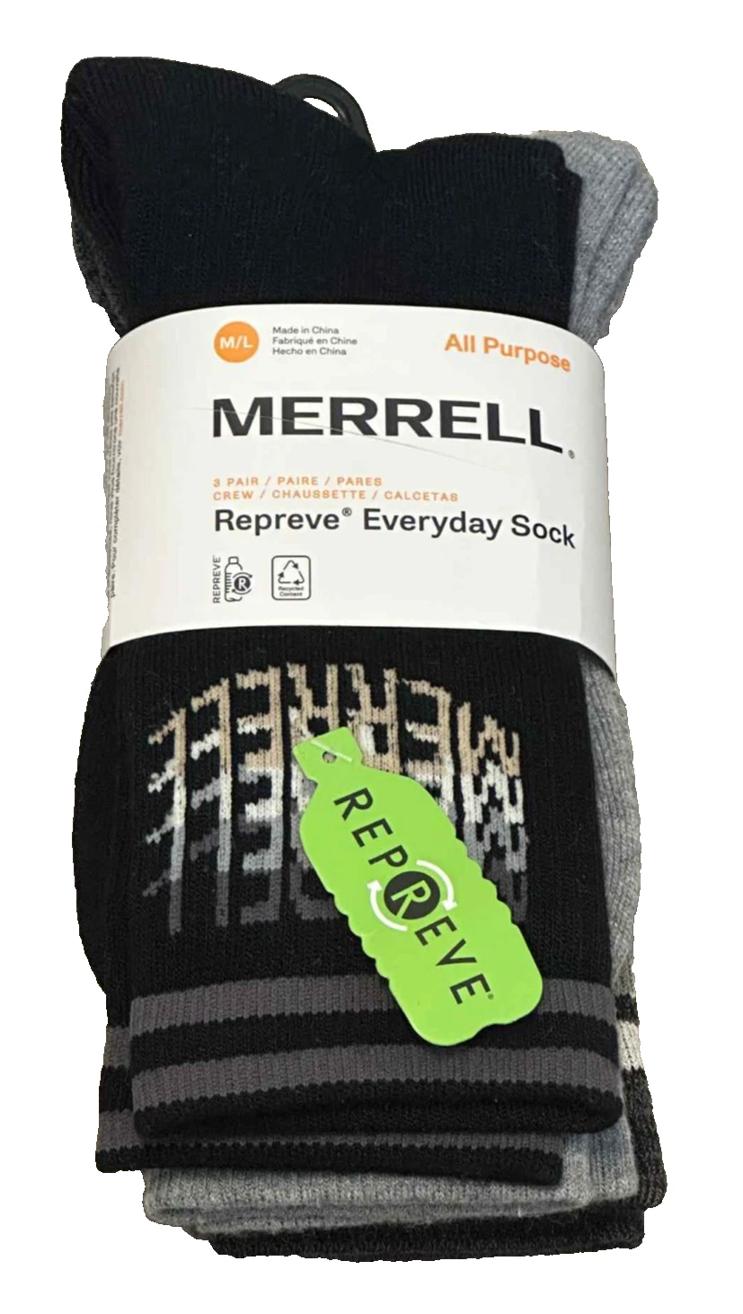 MERRELL All Purpose Cushion Heel Protection Socks 3 Pairs M/L Repreve Recycled
