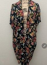 Xhilaration Bird Floral Print Kimono Black Multicolor Open Front Size XS/S