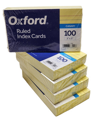 500 Cards - Oxford Ruled Index Cards 3'' x 5'' Canary 7321CAN (100 per pack)