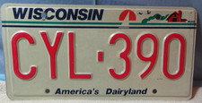 Vintage WISCONSIN License Plate CYL-390 America's Dairyland (no date tab)